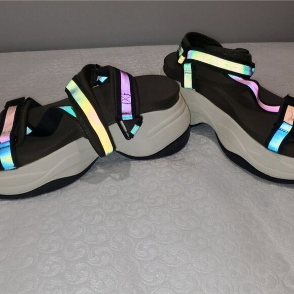 ZARA | Chunky sandals sporty reflective straps green purple platform sz 40 - Picture 2 of 8